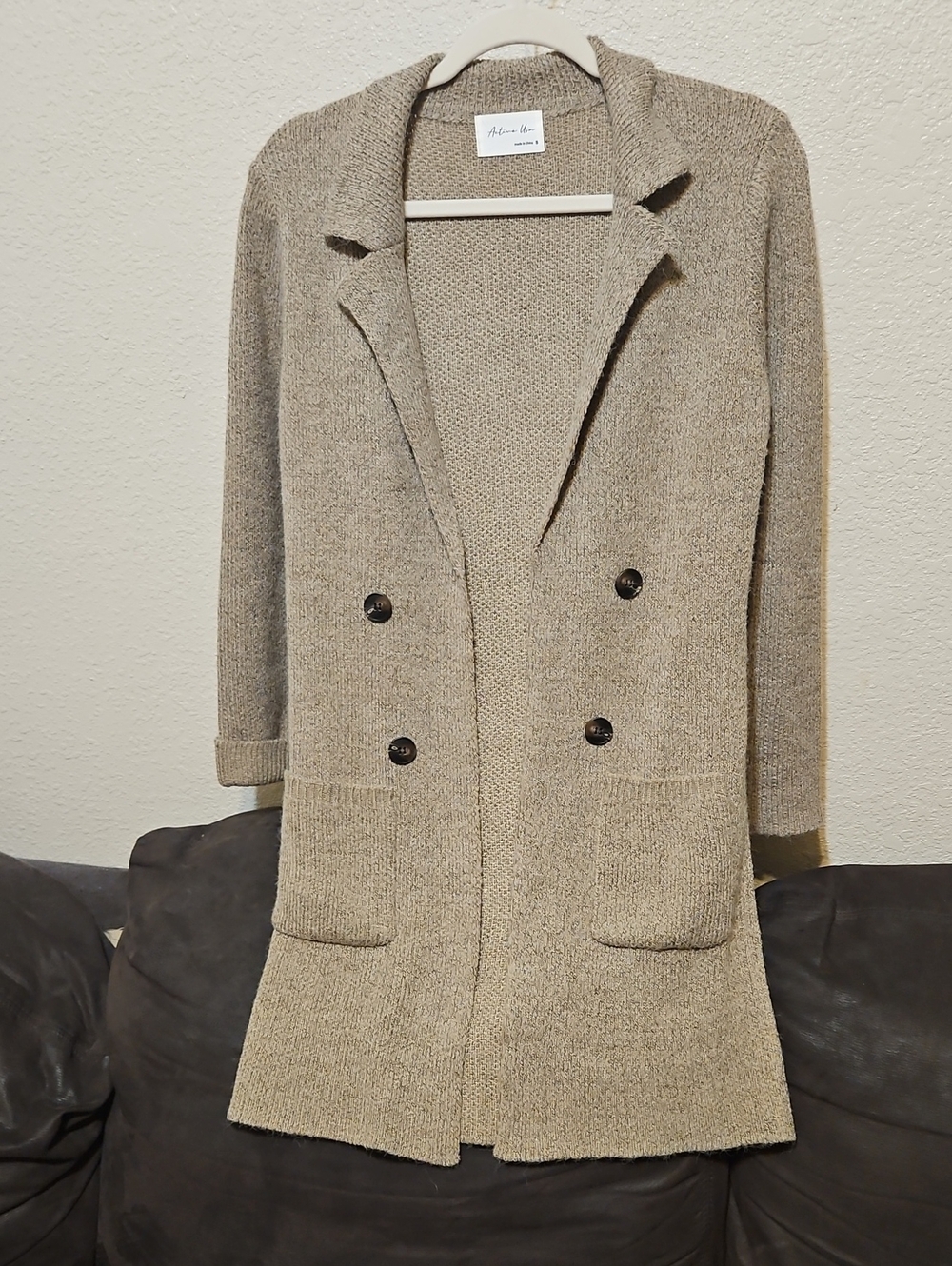 Active USA Double-Breasted Knit Cardigan in Taupe
